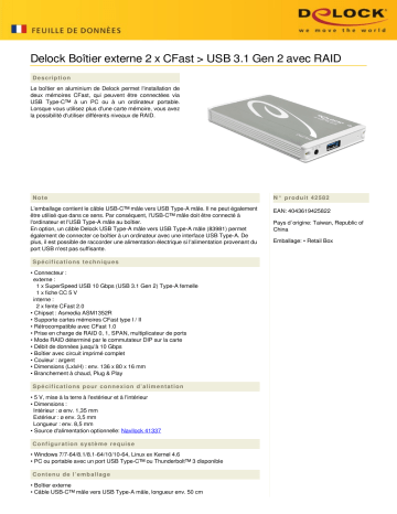 DeLOCK 42582 External Enclosure 2 x CFast > USB 3.1 Gen 2 Fiche technique | Fixfr