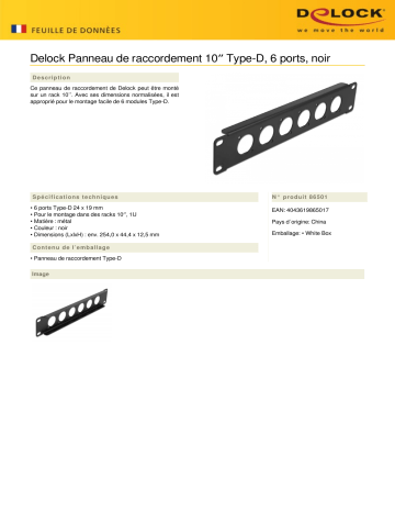 DeLOCK 86501 10″ D-Type Patch Panel 6 Port black Fiche technique | Fixfr