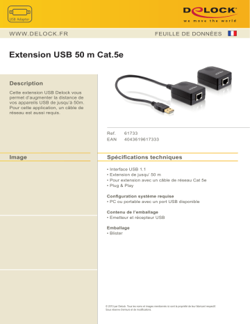 DeLOCK 61733 USB Extender 50 m Cat.5e Fiche technique | Fixfr