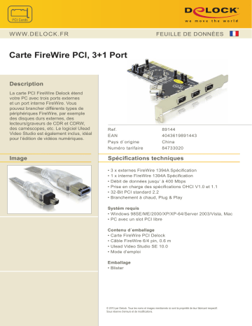 DeLOCK 89144 FireWire PCI Card, 3+1 Port Fiche technique | Fixfr