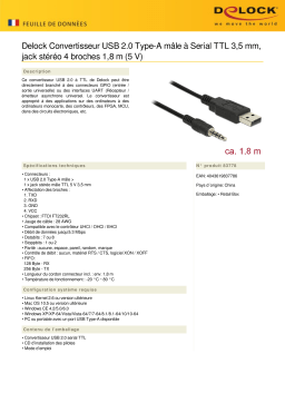 DeLOCK 83778 Converter USB 2.0 Type-A male to Serial TTL 3.5 mm 4 pin stereo jack 1.8 m (5 V) Fiche technique