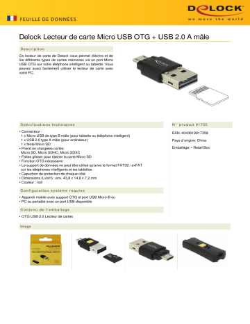 DeLOCK 91735 Micro USB OTG Card Reader + USB 2.0 A male Fiche technique | Fixfr