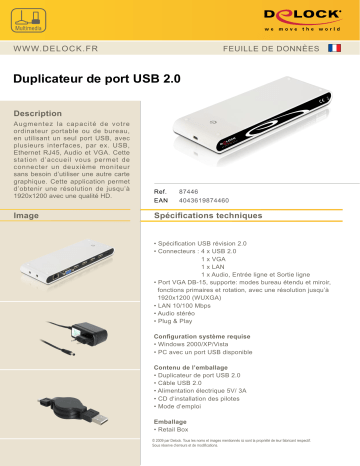 DeLOCK 87446 USB 2.0 Port Replicator Fiche technique | Fixfr