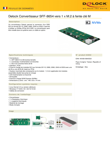 DeLOCK 64052 Converter SFF-8654 to 1 x M.2 Key M slot Fiche technique | Fixfr