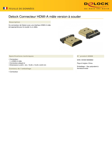 DeLOCK 65886 Connector HDMI-A male soldering version Fiche technique | Fixfr