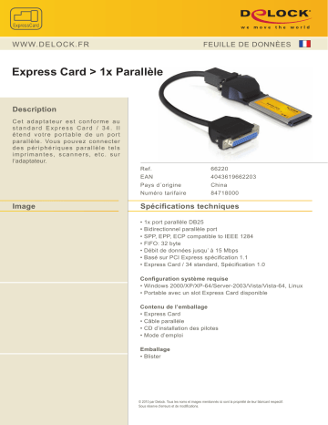 DeLOCK 66220 Express Card to 1x parallel Fiche technique | Fixfr