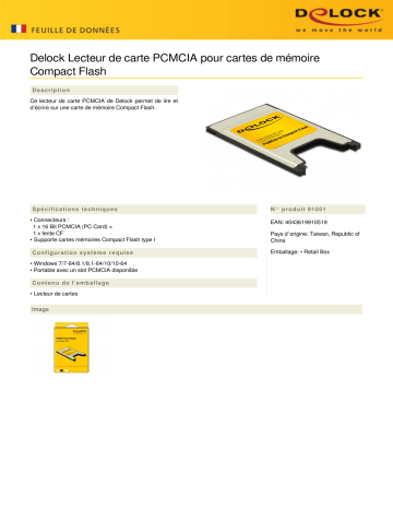 DeLOCK 91051 PCMCIA Card Reader for Compact Flash memory cards Fiche technique | Fixfr