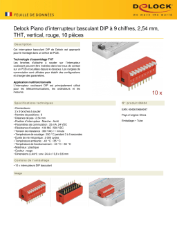 DeLOCK 66404 DIP flip switch piano 9-digit 2.54 mm pitch THT vertical red 10 pieces Fiche technique