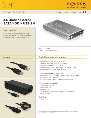 DeLOCK 42469 3.5 External enclosure SATA HDD > USB 2.0 Fiche technique | Fixfr
