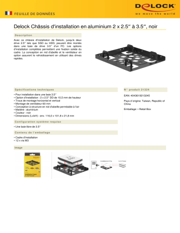 DeLOCK 21324 Aluminium installation frame 2 x 2.5″ to 3.5″ black Fiche technique | Fixfr