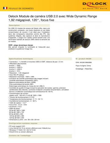 DeLOCK 96389 USB 2.0 Camera Module Fiche technique | Fixfr