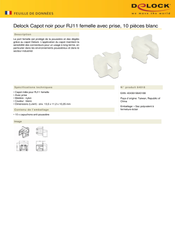 DeLOCK 64018 Dust Cover for RJ11 jack Fiche technique | Fixfr