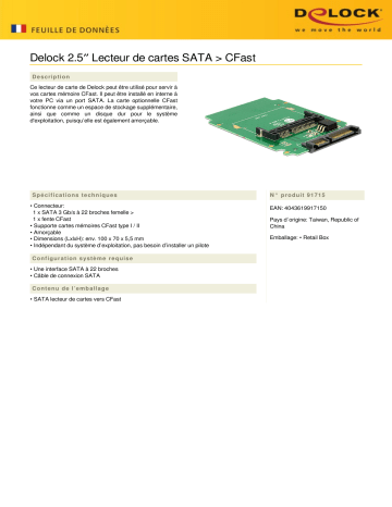 DeLOCK 91715 2.5″ Card Reader SATA > CFast Fiche technique | Fixfr