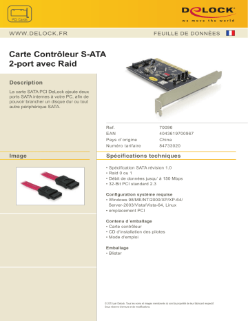 DeLOCK 70096 Controller SATA, 2 port Fiche technique | Fixfr