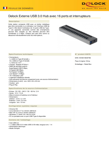 DeLOCK 63978 External USB 3.0 Hub Fiche technique | Fixfr