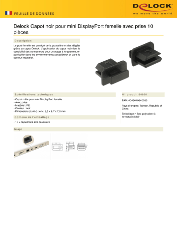 DeLOCK 64026 Dust Cover for mini DisplayPort female Fiche technique | Fixfr