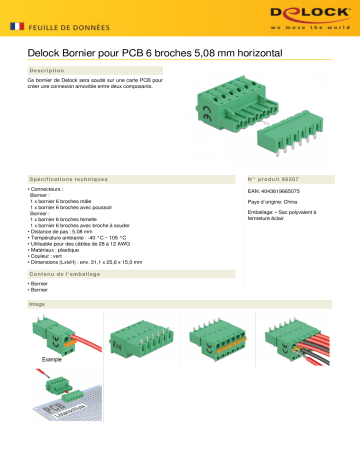 DeLOCK 66507 Terminal block set for PCB 6 pin 5.08 mm pitch horizontal Fiche technique | Fixfr