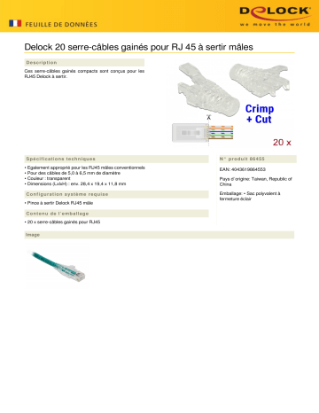 DeLOCK 86455 Strain Relief Boot for RJ45 Crimp+Cut plug 20 pieces Fiche technique | Fixfr