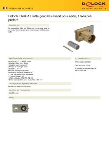 DeLOCK 89749 FAKRA I plug spring pin for crimping 1 prepunched hole Fiche technique | Fixfr