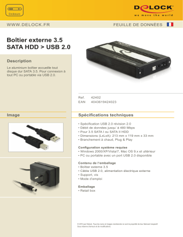 DeLOCK 42402 3.5“ External enclosure SATA HDD > USB 2.0 Fiche technique | Fixfr