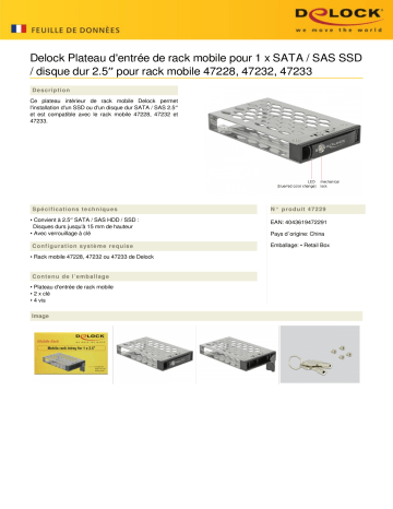 DeLOCK 47229 Mobile rack intray for 1 x 2.5″ SATA / SAS HDD / SSD for mobile rack 47228, 47232, 47233 Fiche technique | Fixfr