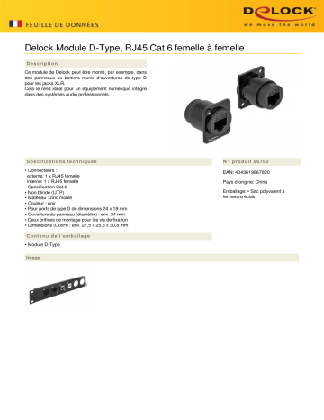 DeLOCK 86782 D-Type Module RJ45 Cat.6 jack to jack Fiche technique | Fixfr