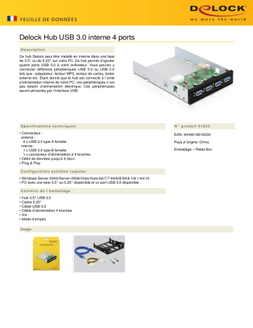 DeLOCK 61833 USB 3.0 Internal Hub 4 Port Fiche technique | Fixfr