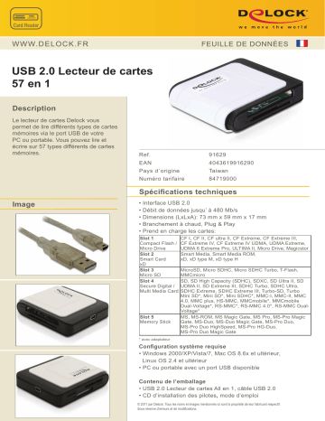 DeLOCK 91629 USB 2.0 Card Reader 57 in 1 Fiche technique | Fixfr