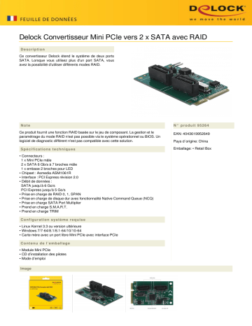 DeLOCK 95264 Mini PCIe Converter to 2 x SATA Fiche technique | Fixfr
