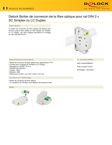 DeLOCK 85922 Optical Fiber Connection Box for DIN Rail 2 x SC Simplex or LC Duplex Fiche technique | Fixfr