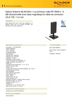 DeLOCK 89590 WLAN 802.11 ac/a/h/b/g/n Antenna RP-SMA plug 6 - 9 dBi directional Fiche technique