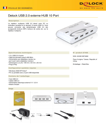 DeLOCK 87468 USB 2.0 External HUB 10 Port Fiche technique | Fixfr