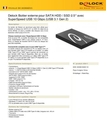 DeLOCK 42611 External Enclosure for 2.5″ SATA HDD / SSD Fiche technique | Fixfr