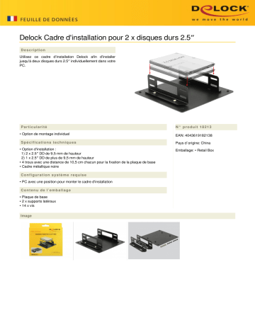 DeLOCK 18213 Installation frame for 2 x 2.5″ HDD Fiche technique | Fixfr