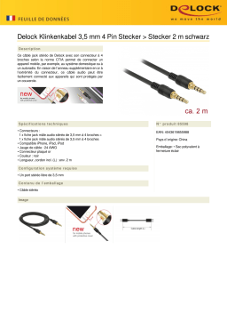 DeLOCK 85598 Klinkenkabel 3,5 mm 4 Pin Stecker > Stecker 2 m schwarz Fiche technique