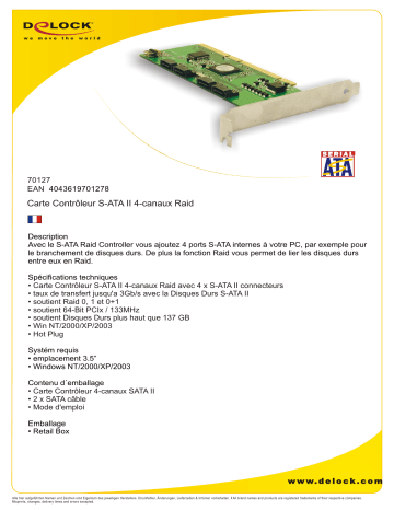DeLOCK 70127 S-ATA II 4-Channel Raid controller Fiche technique | Fixfr