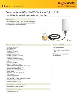 DeLOCK 88986 GSM / UMTS Antenna SMA plug 0.7 - 1.6 dBi 1 m ULA100 omnidirectional fixed outdoor white Fiche technique