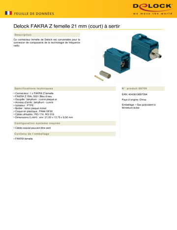 DeLOCK 89709 FAKRA Z jack 21 mm (short) for crimping Fiche technique | Fixfr