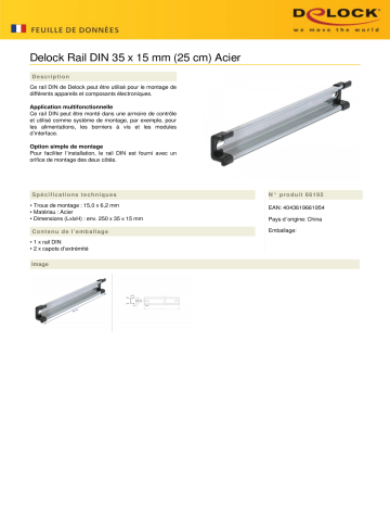 DeLOCK 66195 DIN Rail 35 x 15 mm (25 cm) Steel Fiche technique | Fixfr