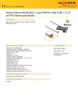 DeLOCK 12693 WLAN 802.11 b/g/n Antenna MHF® I plug 2 dBi 1.13 10 cm FPC internal self-adhesive Fiche technique