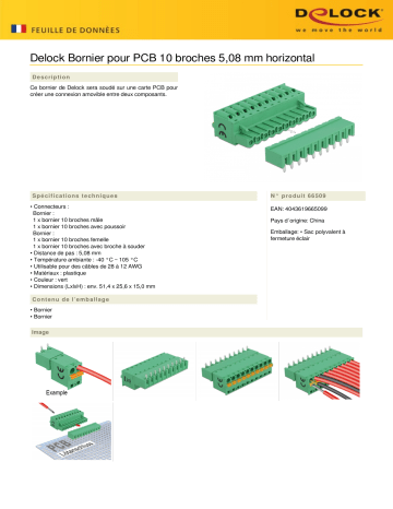 DeLOCK 66509 Terminal block set for PCB 10 pin 5.08 mm pitch horizontal Fiche technique | Fixfr