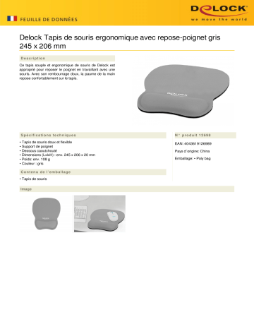 DeLOCK 12698 Ergonomic Mouse pad Fiche technique | Fixfr