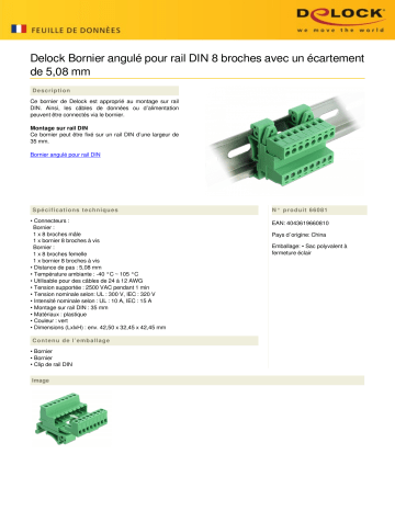 DeLOCK 66081 Terminal Block Set for DIN Rail 8 pin Fiche technique | Fixfr