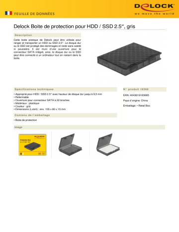 DeLOCK 18368 Protection Box for 2.5″ HDD / SSD grey Fiche technique | Fixfr