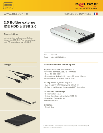 DeLOCK 42468 2.5 External enclosure IDE HDD > USB 2.0 Fiche technique | Fixfr