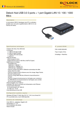 DeLOCK 62440 USB 3.0 Hub 3 Port + 1 Port Gigabit LAN 10/100/1000 Mb/s Fiche technique