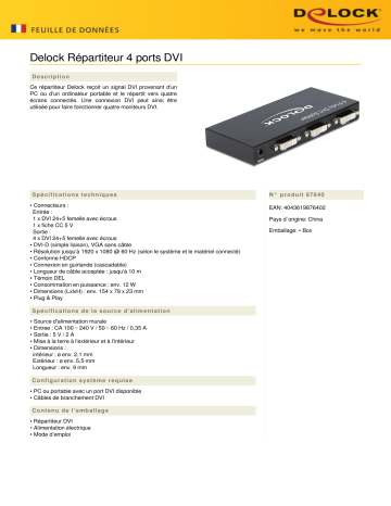 DeLOCK 87640 DVI Splitter 4 Port Fiche technique | Fixfr