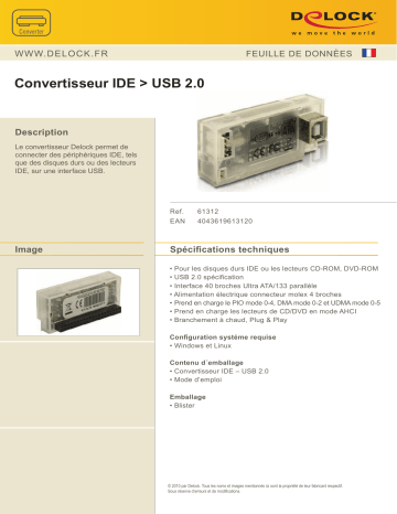 DeLOCK 61312 converter IDE Ultra ATA > USB 2.0 compact Fiche technique | Fixfr