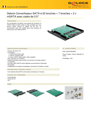 DeLOCK 62480 Converter SATA 22 pin + 7 pin > 2 x mSATA Fiche technique | Fixfr