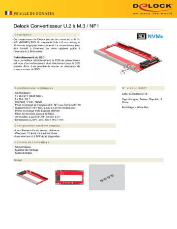 DeLOCK 64077 U.2 to M.3 / NF1 Converter Fiche technique | Fixfr